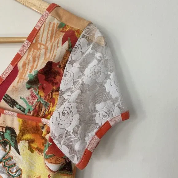 Save The Queen Vintage Short Sleeve Multicoloured Abstract Fruit Print Top Large - Picture 6 of 16